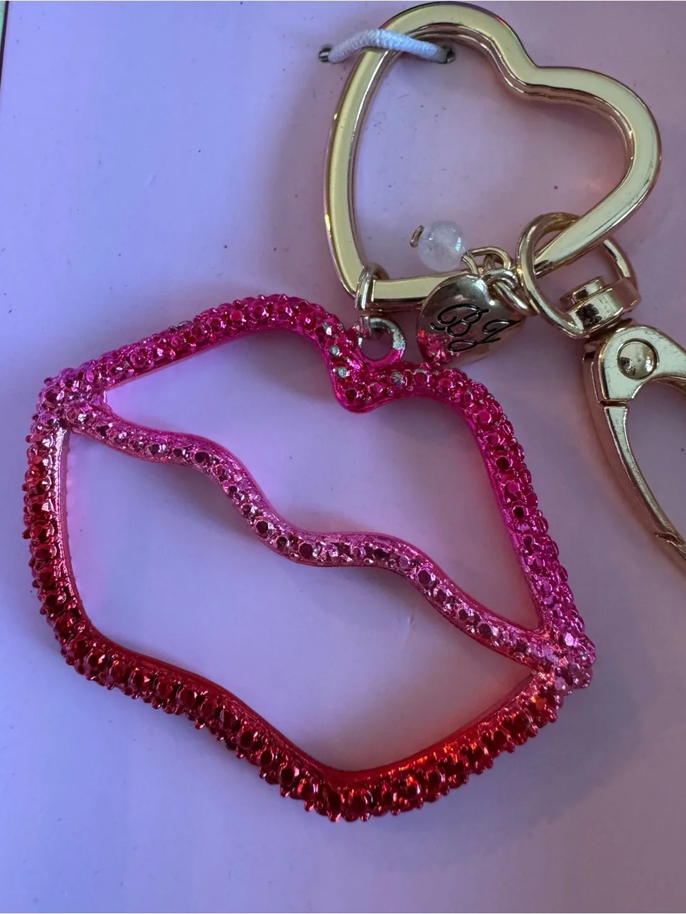 Betsey Johnson Glittery Pink Lips Keychain/Jewelry Bag Charm NIB $48 Retail